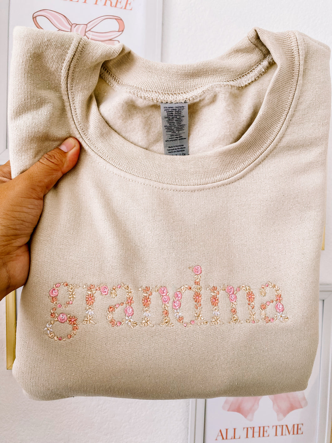 Grandma Embroidered Tan | Sweatshirt